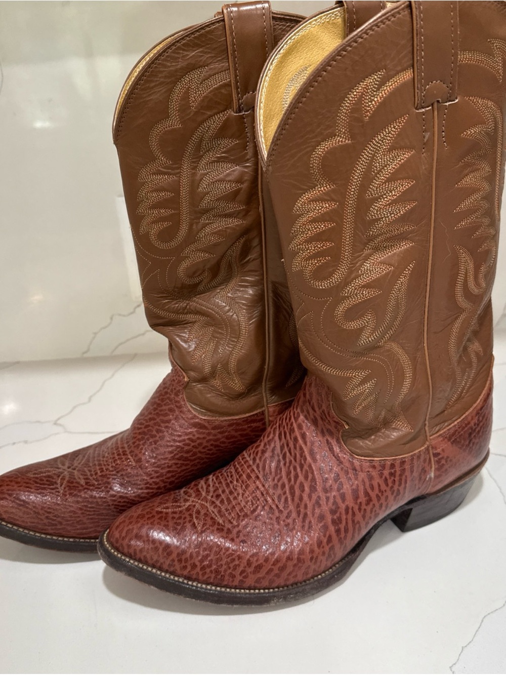 Justin Cowboy Boots Mens Size 11 All Leather Vintage Brown
